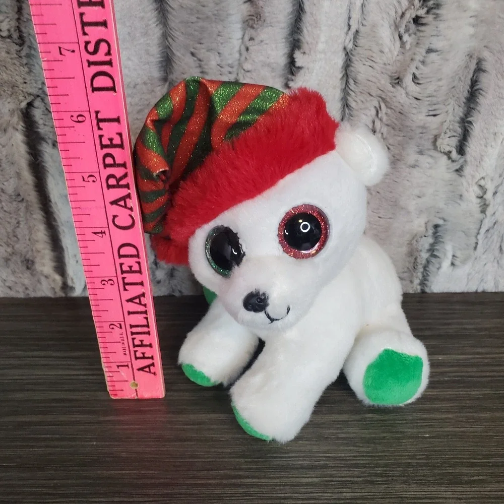 Ty Beanie Boos Paxton Polar Bear Plush, Striped Glitter‎ Santa Hat Christmas Toy